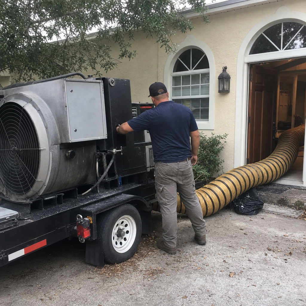 Technician using professional air duct cleaning equipment on a residential home