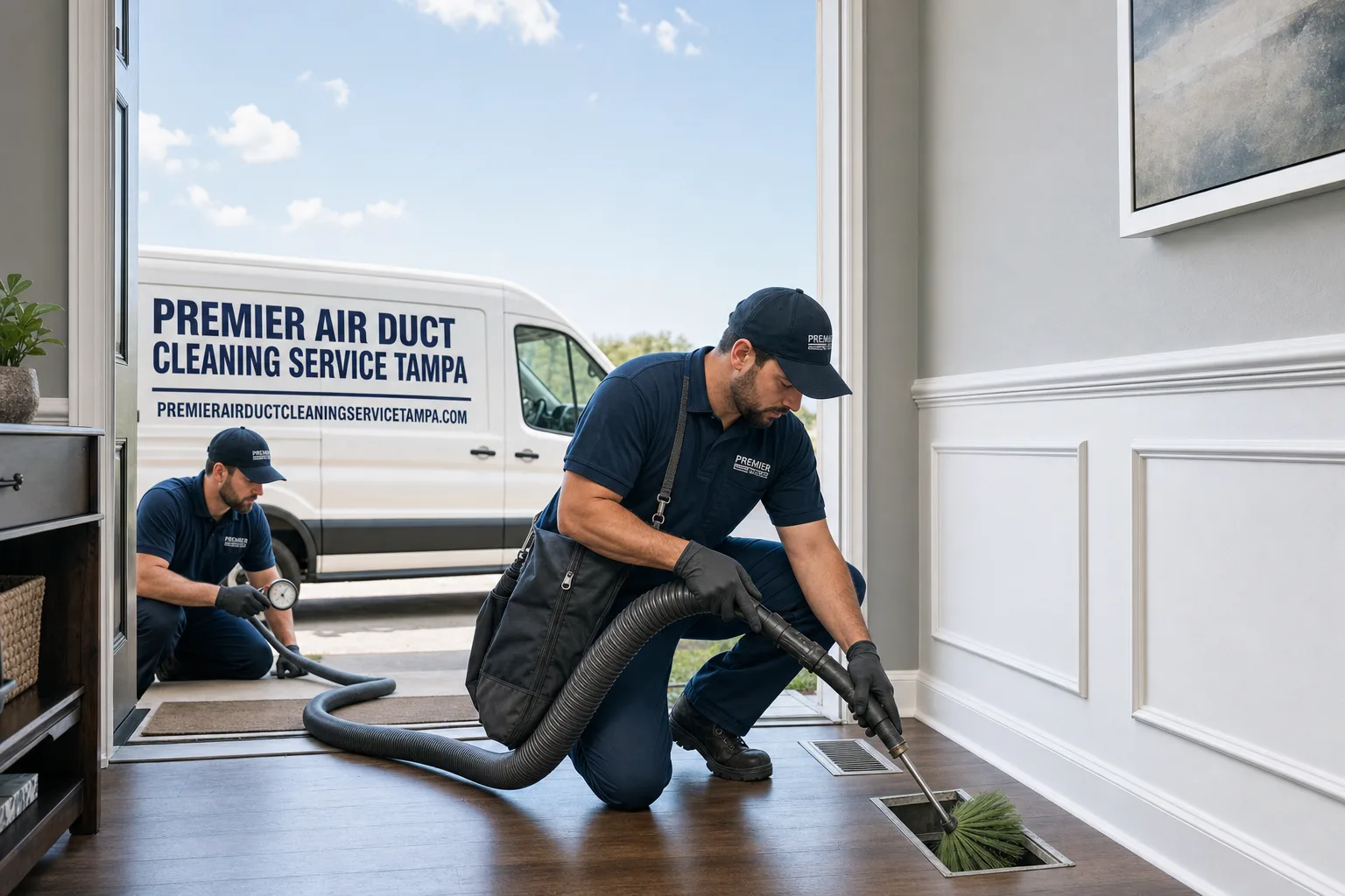 Premier Air Duct Cleaning Service Tampa service vehicle and crew in Tampa, FL